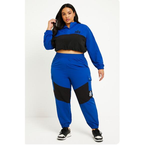 Juicy Couture Blue and Black Track Suit 2X/3X Two Piece Boxy Top Pull on Pants - Picture 4 of 8